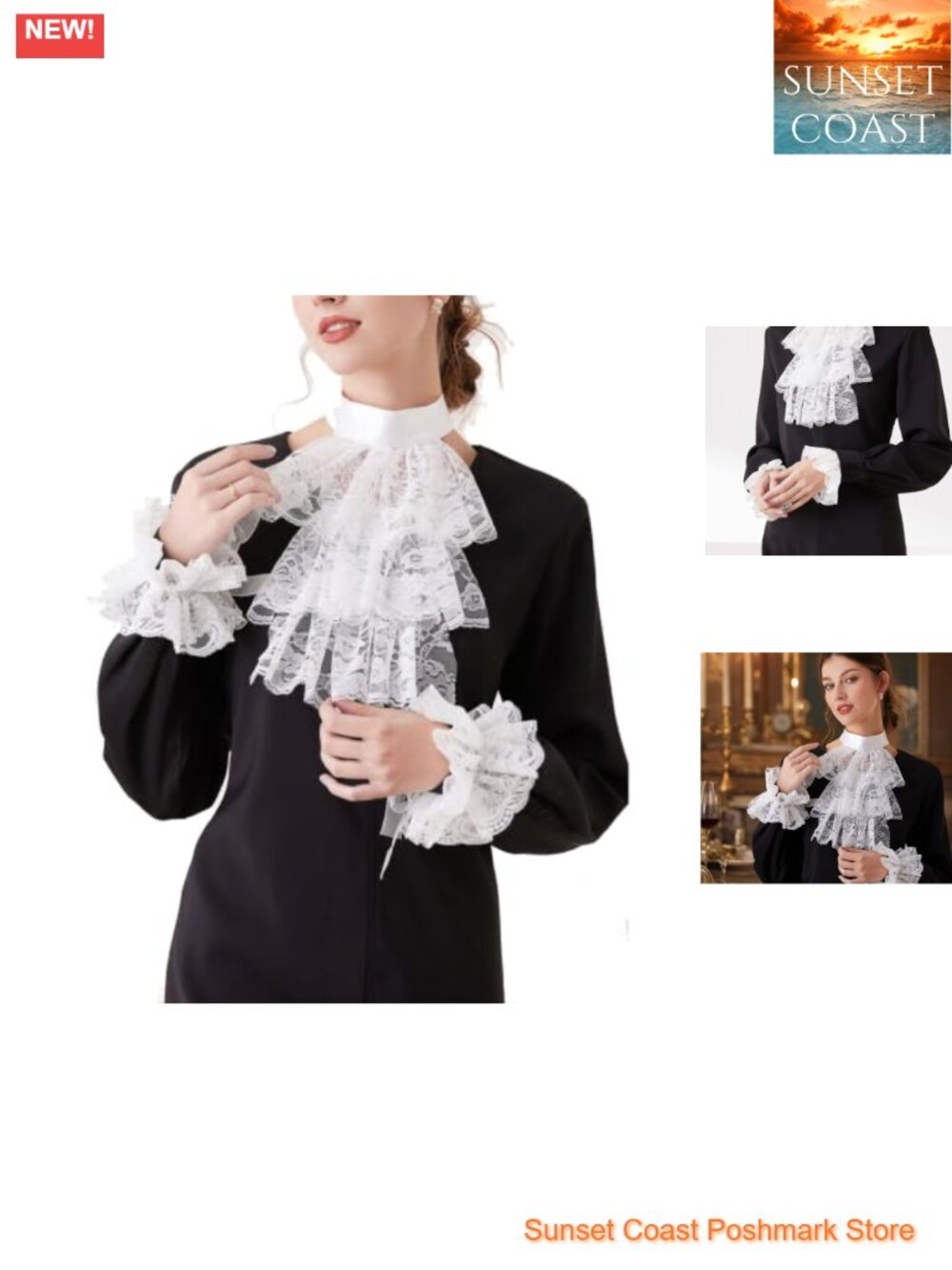 Vintage Lace Collar Cuffs Set Victorian Ruffle Neck Ruff Gothic Lolita Cosplay